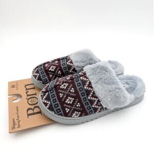 Born Fair Isle Faux Fur Scuff Slippers Slip On Women's Blue Size US7-8 EU39